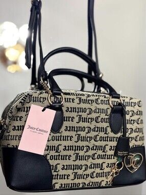 Juicy Couture Black & Beige Logo Satchel Bag